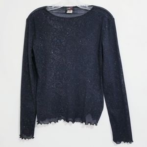 Studio Y Black Semi-Sheer Long Sleeve Top Size L